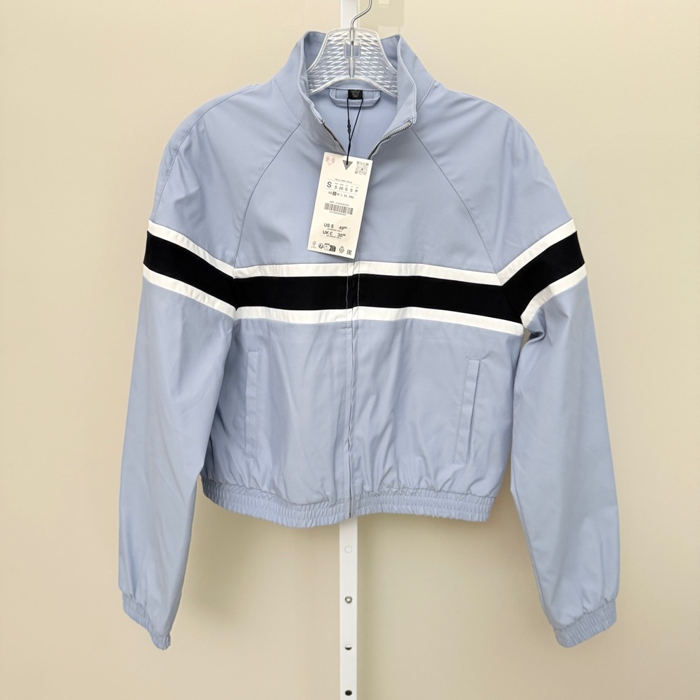 Zara JACKET WITH CONTRASTING STRIPES - Blue / Gray size S new with tags - Picture 4 of 5